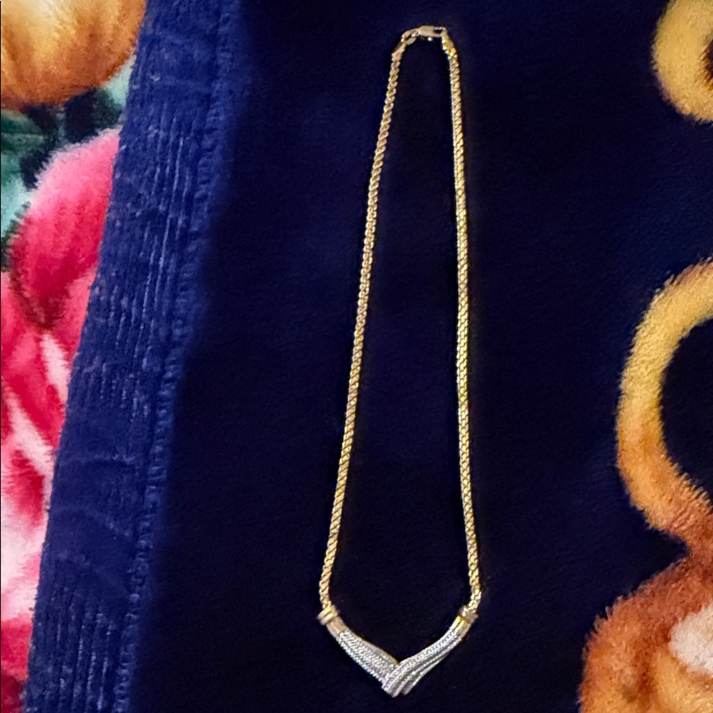 Gold-Tone Women's V-Accent Necklace with Clear Crystal Detail